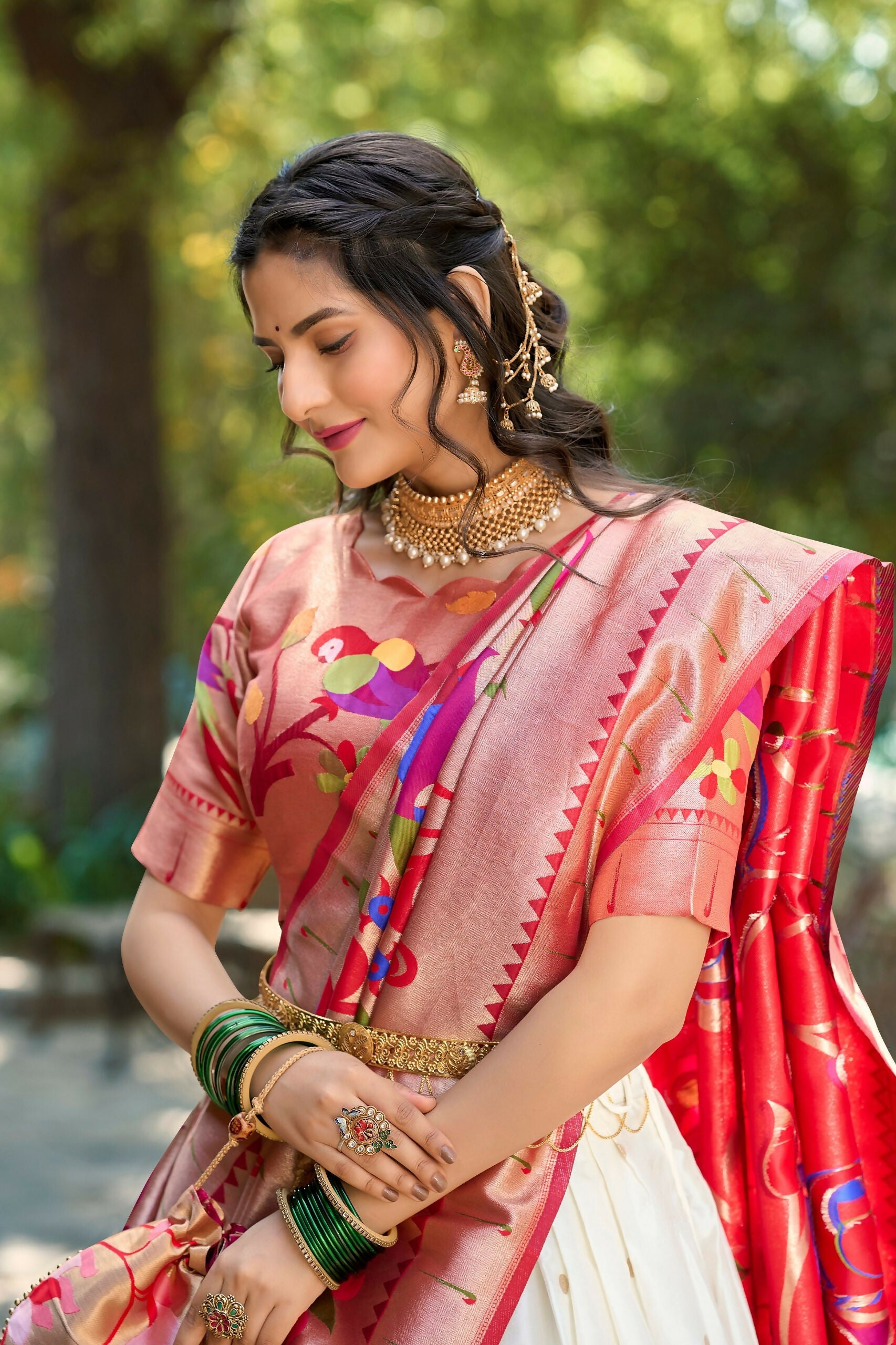 Vastranavya Perfect Classic And Contemporary Fashion Paithani Lehenga Choli - White | Grocsy