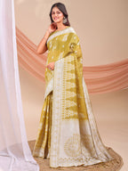 Shree Shyam Fashion Varnika Mustard Linen Cotton Saree | Grocsy