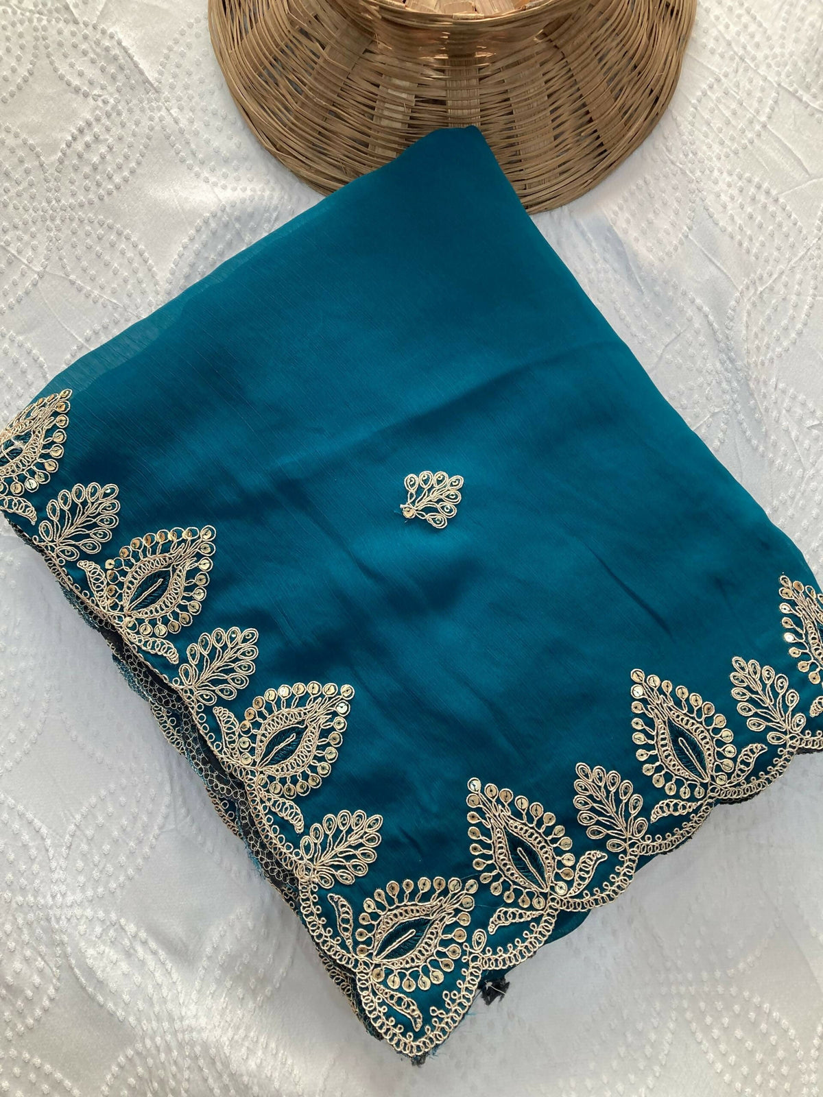 Teeya Creation New Trendy Party Wear Soft Satin Chiffon Saree-Teal | Grocsy