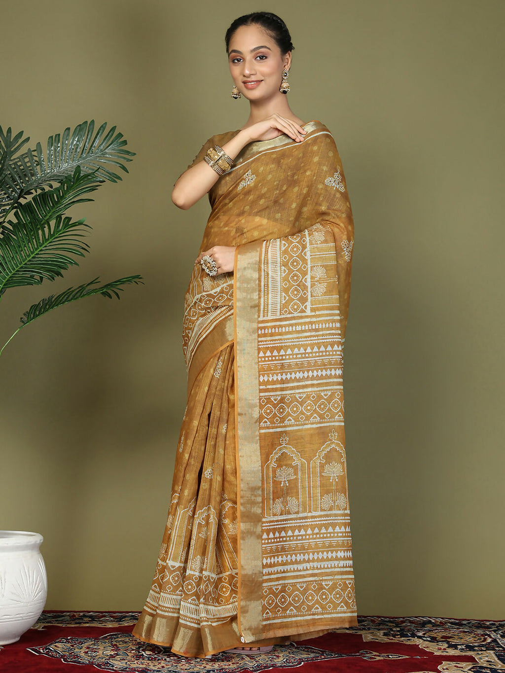 Shree Shyam Fashion Cotton Golden Saree | Grocsy