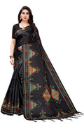 Vamika Black Kalamkari Print With Jhalar Khadi Silk Saree (KITE BLACK) | Grocsy