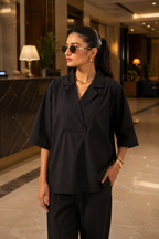 Aayaa Designer Pure Cotton Cord Set-Black | Grocsy