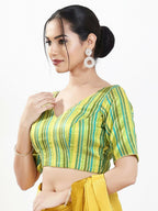 Joban Fashion Green Multi Brocade Padded Blouse With V Neck Elbow Sleeves | Grocsy