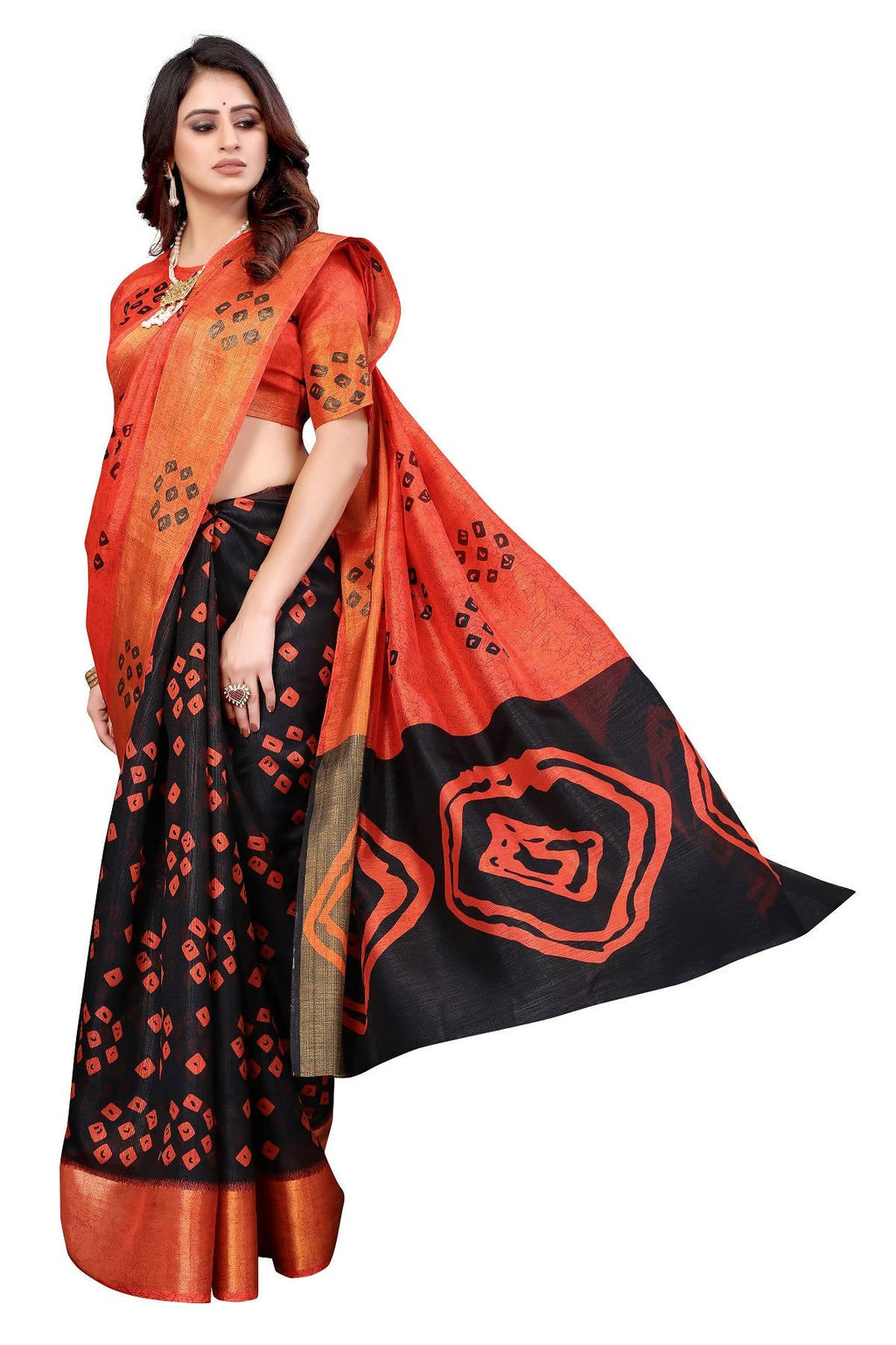 Vamika Ethnic Fire Black Jari Border Linen Saree | Grocsy