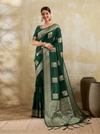 Shree Shyam Fashion Dark Green Silk Blend Saree | Grocsy