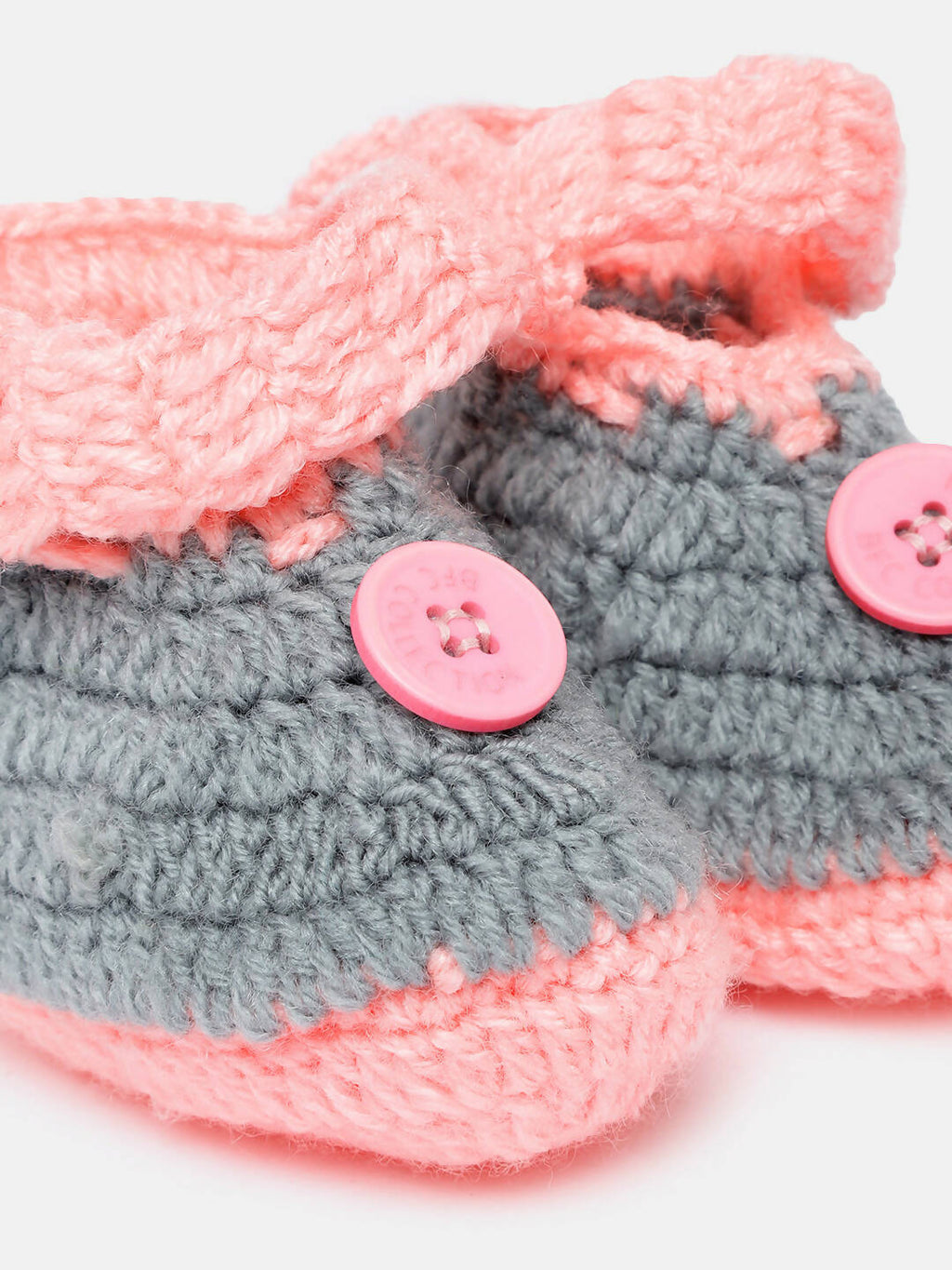 Chutput Kids Woollen Hand Knitted Self Desgin Detailed Booties - Grey | Grocsy