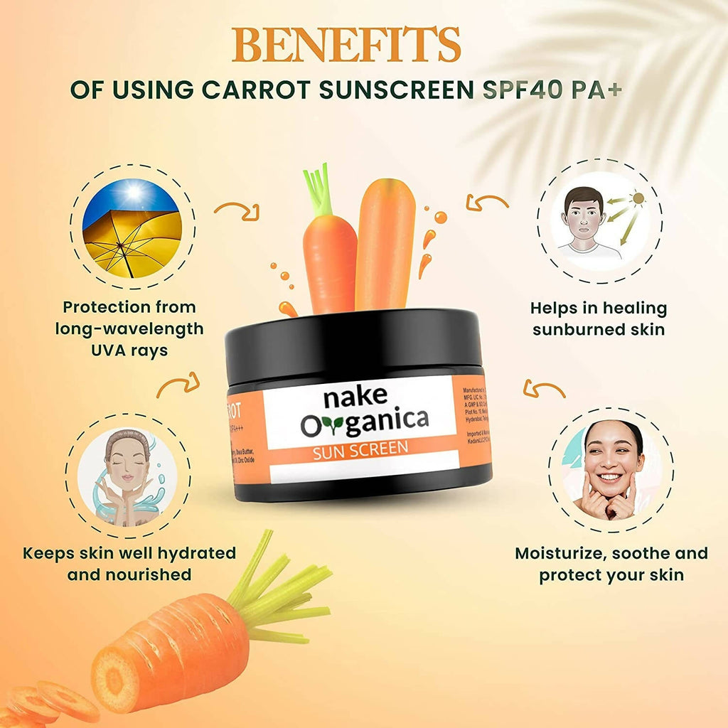 Nake Organica Carrot Sunscreen SPF40 PA+++ | Grocsy