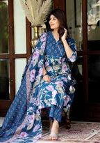 Miravan Women's Cotton Floral Angrakha Kurta And Palazzo With Dupatta Set | Grocsy