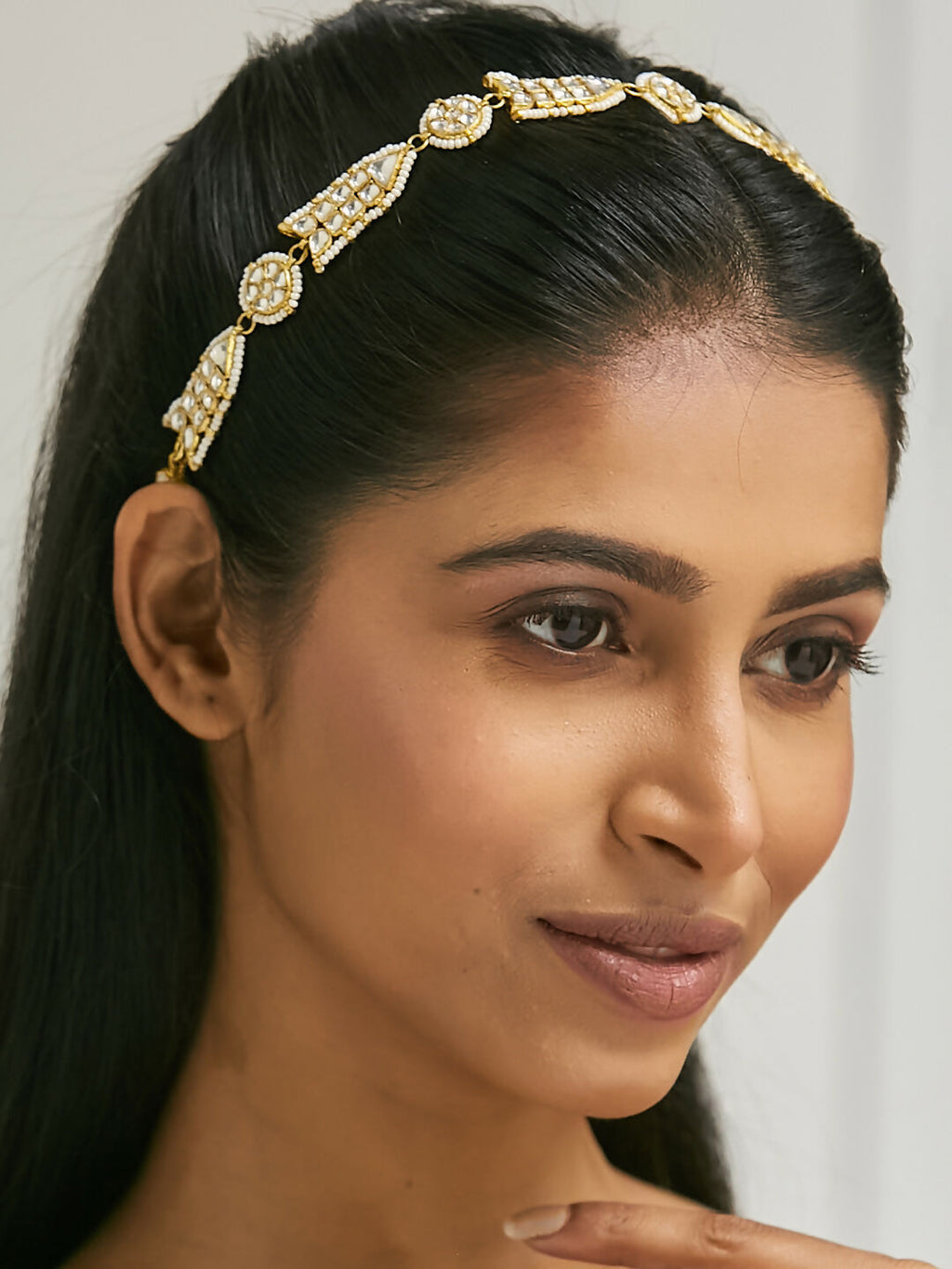 Nuyug 22K Gold-Plated Kundan & Pearls Studded Matha Patti with Regal Motifs Head Jewellery | Grocsy