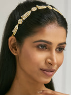 Nuyug 22K Gold-Plated Kundan & Pearls Studded Matha Patti with Regal Motifs Head Jewellery | Grocsy