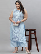 Sztori Plus Size Printed Gotta Patti Straight Kurta with Palazzos | Grocsy