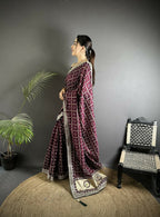 Joban Fashion Wine Bandhej Bandhani Vichitra Silk Bandhani Prints Saree | Grocsy
