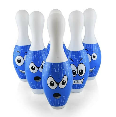 Kipa Big Size Plastic Blue Bowling Set 6 Pins 2 Balls Large Bowling Toy for Kids Multi Color with Smart Chain Carry Case | Grocsy