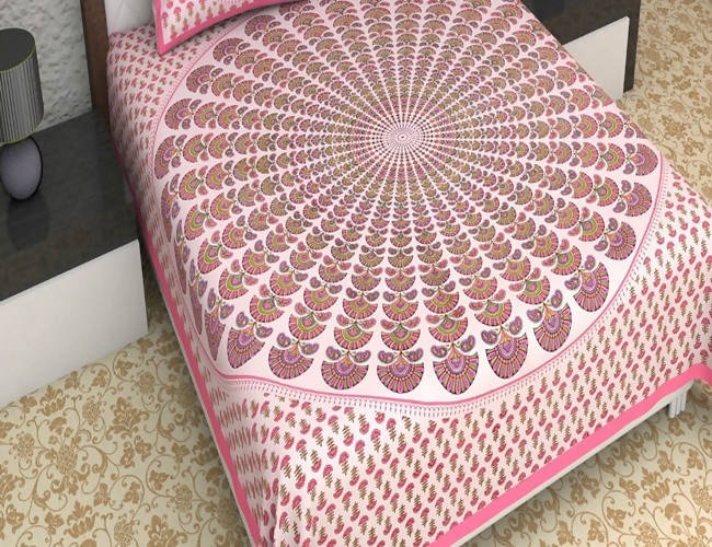 Vamika Printed Cotton Pink Color Flower Design Bedsheet With Pillow Covers (LEOC_MRPN_P) | Grocsy