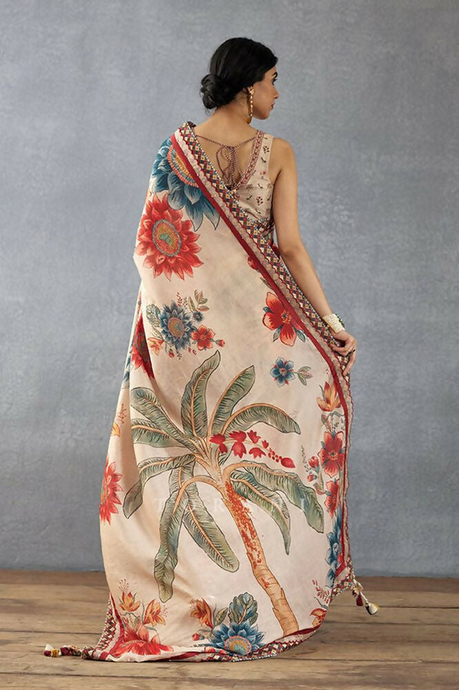 Beige Bright Moss Designer Digital Printed Party Wear Saree - Be Verly | Grocsy