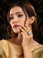 Ruby Raang Festive Gold Polished White Kundan Ring | Grocsy