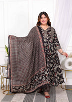 Miravan Women's Plus Size Embroidered Multi Anarkali Kurta with Palazzo and Dupatta Set | Grocsy