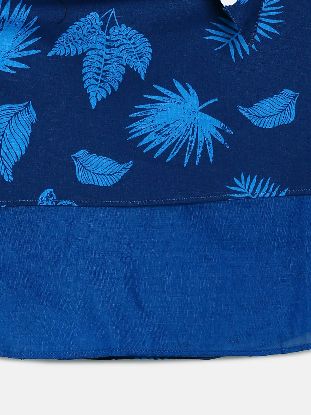 Manet Cotton Frill Bow Frock Leaf Printed - Blue | Grocsy