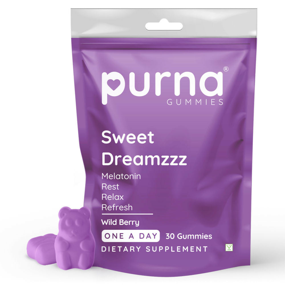 Purna Gummies Melatonin Wild Berry Flavour Gummies for Sleep Well & Reduced Stress | Grocsy