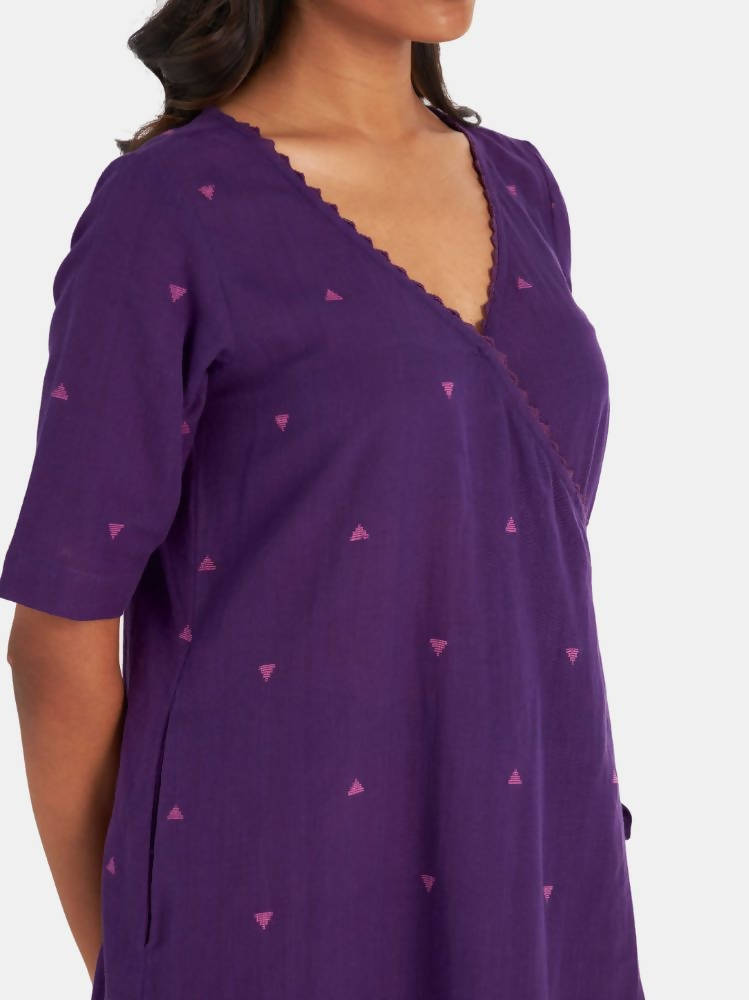 Suta Women's Purple Geometric Fit and Flare Dress | Grocsy