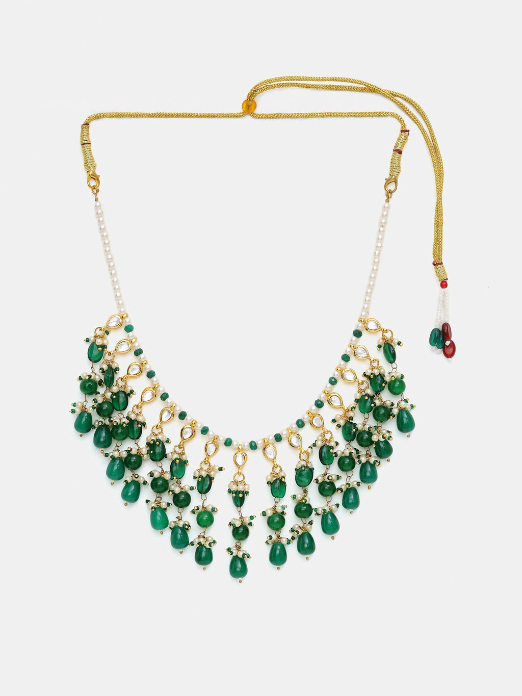 Ruby Raang Green Kundan And Emerald Collar Necklace | Grocsy