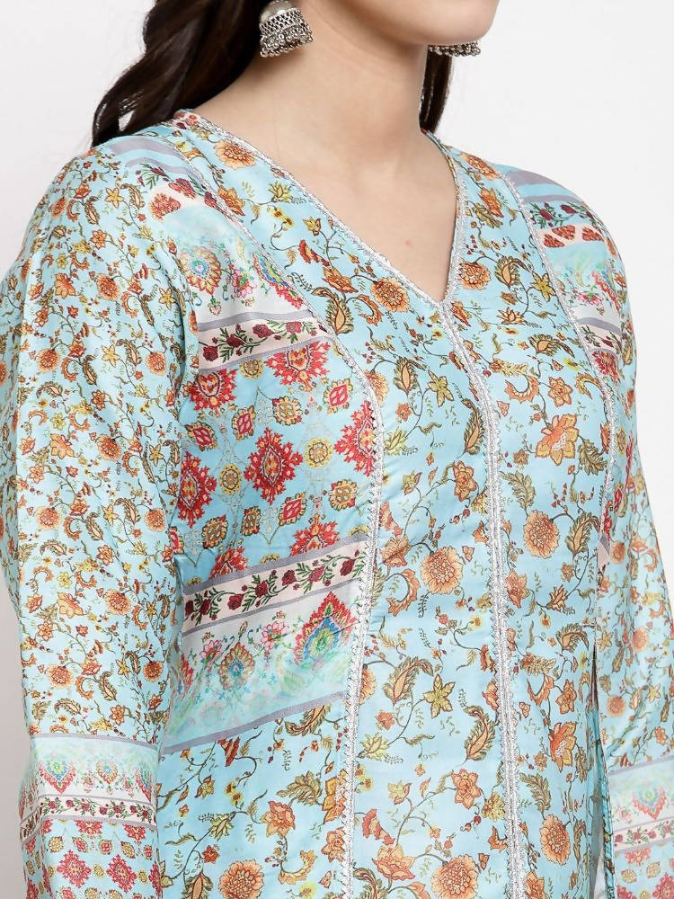 Myshka Women's Multi Cotton Printed Full Sleeve V Neck Casual Kurta | Grocsy