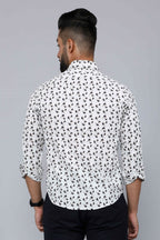 Miravan Men's White Spread Collar Bird Print Casual Shirt | Grocsy