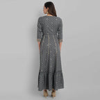 Juniper Grey Rayon Festive Wear Embroidered Tiered Long Dress | Grocsy