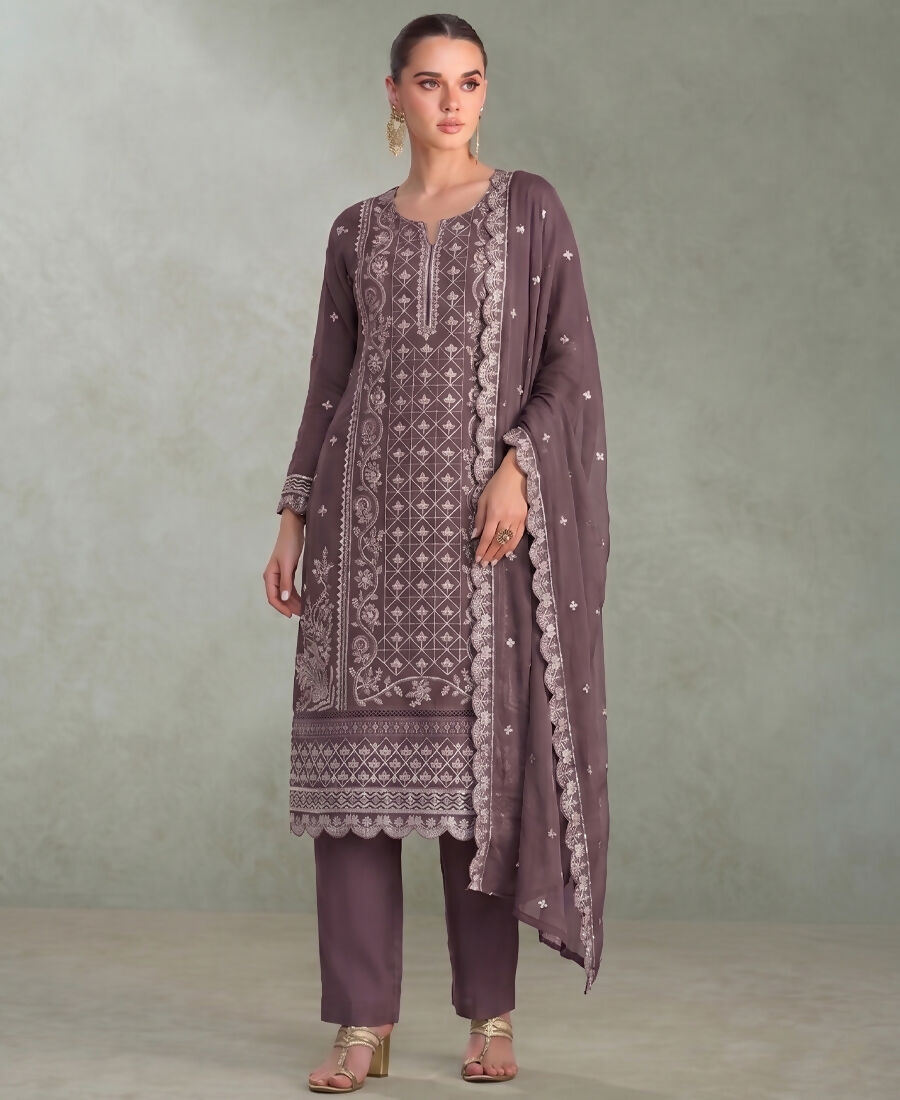 KC Lilac Pakistani Straight Suit For Women Chiffon | Grocsy