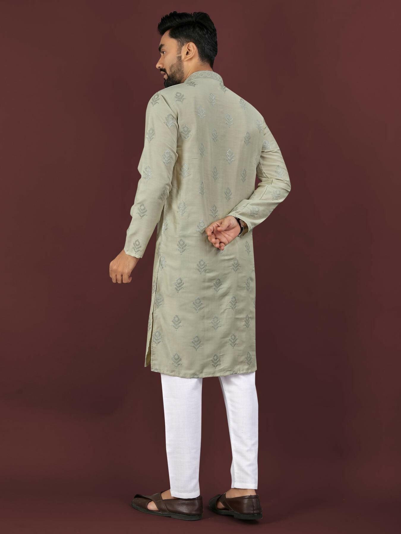 Anaita Green Embroidered Silk Straight Kurta | Grocsy