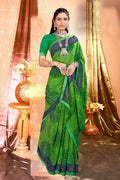 Green Chiffon Abstract Printed Saree With Unstitched Blouse Piece - Rajal | Grocsy
