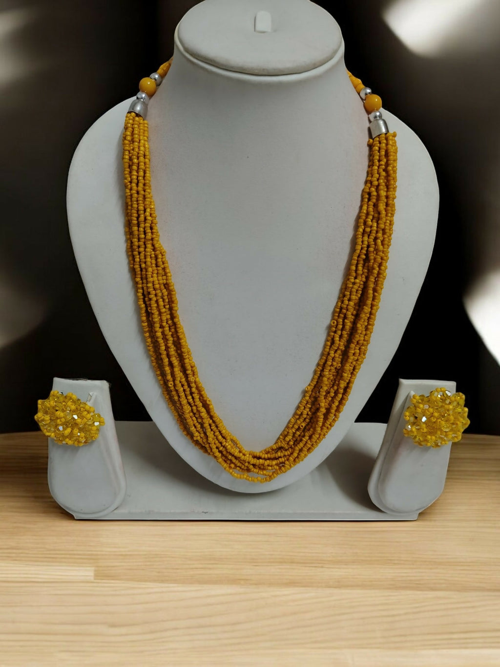Inhanns Bloom Handmade Beaded Necklace With Earrings - 12 Layers - Yellow Necklace Set | Grocsy