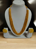Inhanns Bloom Handmade Beaded Necklace With Earrings - 12 Layers - Yellow Necklace Set | Grocsy