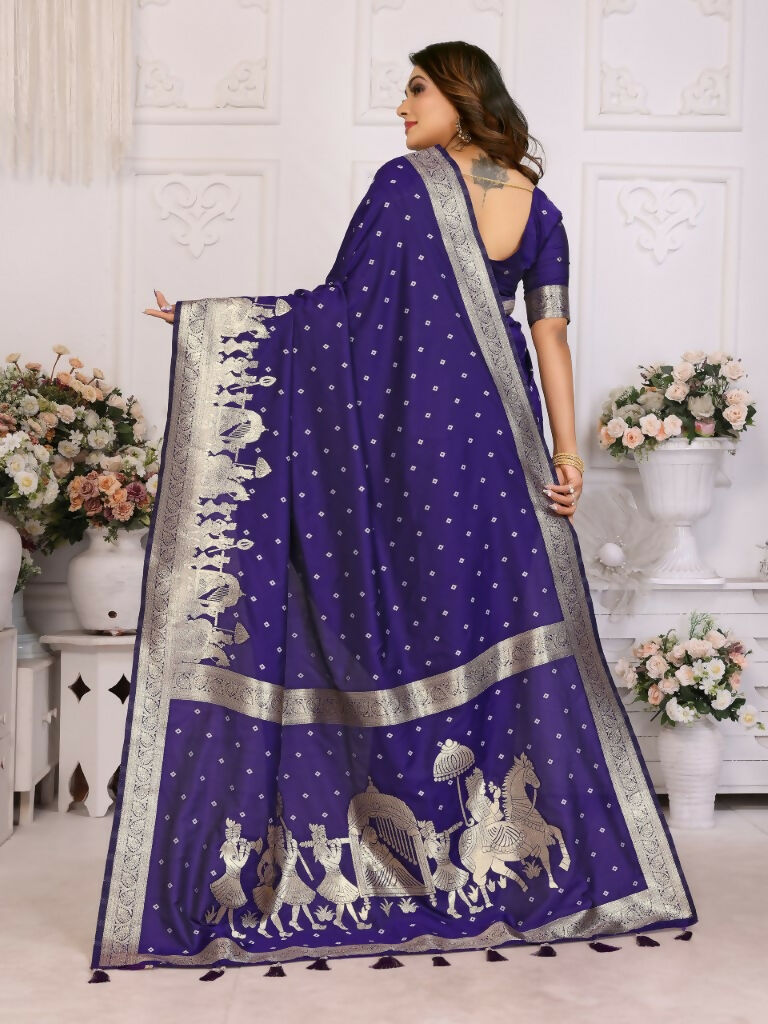 Anaita Navy Blue kochi Silk With Bandhej Weaving Saree With Blouse | Grocsy