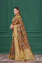 Chiku Tussar Silk Jacquard Abstract Digital Print Saree with Unstitched Blouse - Mohira | Grocsy