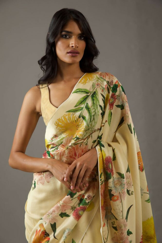 Yellow Bright Moss Designer Digital Printed Party Wear Saree - Be Verly | Grocsy