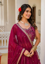 Wedding Partywear Wine Slim Georgette Lehengha Choli With Dupata - Agnidhara | Grocsy