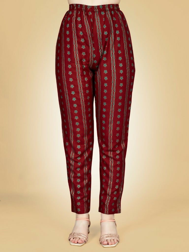 Jyoti Fashion Women's Maroon Viscose Rayon Embroidered Kurta Pant Set | Grocsy