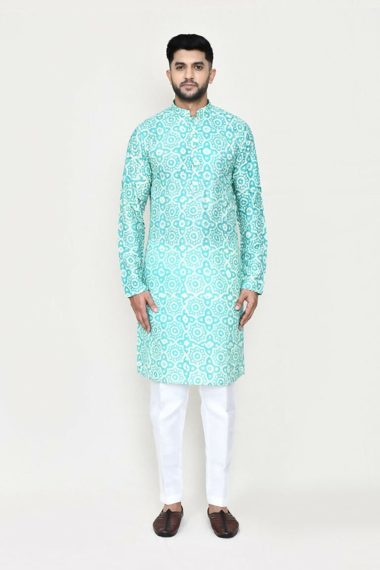 Joban Fashion Blue Colored Rayon Fabric Kurta With Straight Fit Pant | Grocsy