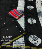 Black Chanderi Cotton Block Print Saree with Unstitched Blouse - Hiral Fashion | Grocsy