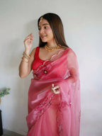 Vamsee Pink Organza Saree | Grocsy