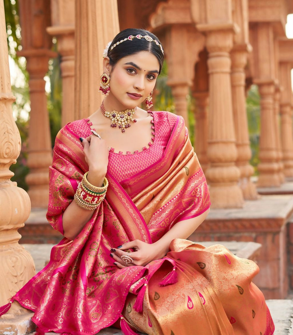 Jyoti Fashion Women's Mustard Soft Banarasi Silk Zari Woven Saree with Blouse | Grocsy