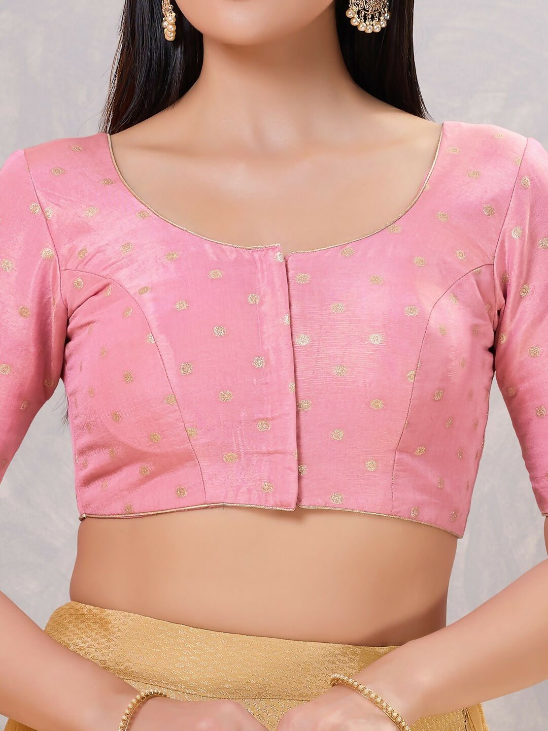 Joban Fashion Women Silk Light-Pink Stitched Blouse | Grocsy
