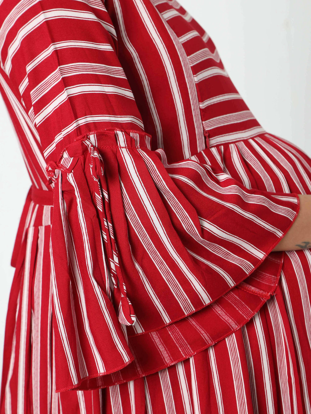 Manet Three Fourth Maternity Dress With Concealed Zipper Nursing Access - Red | Grocsy