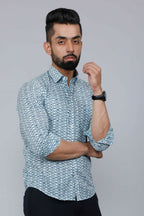 Miravan Men's White & Blue Premium Cotton Floral Print Casual Shirt | Grocsy