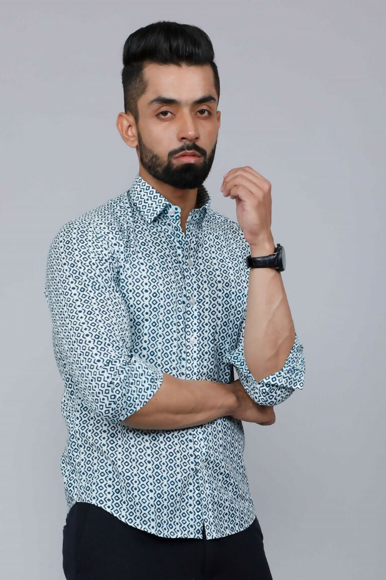 Miravan Men's White & Blue Premium Cotton Floral Print Casual Shirt | Grocsy