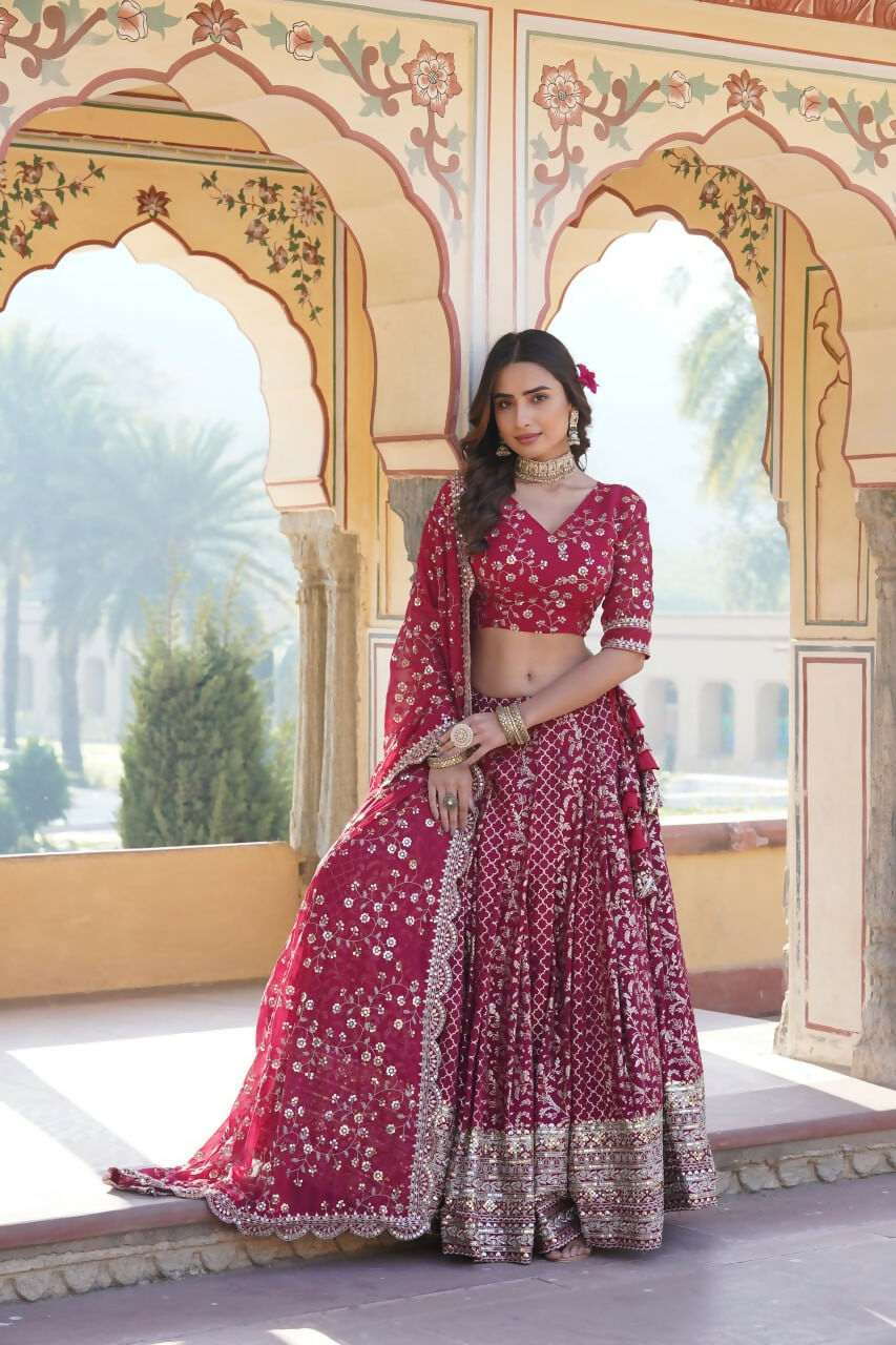 Lorenvalley Ranipink Pure Viscose Jacquard With Embroidered Sequins work Lehenga Choli | Grocsy