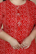 Miravan Women's Plus Size Festive Wear Red Bandhani Printed Straight Kurta | Grocsy