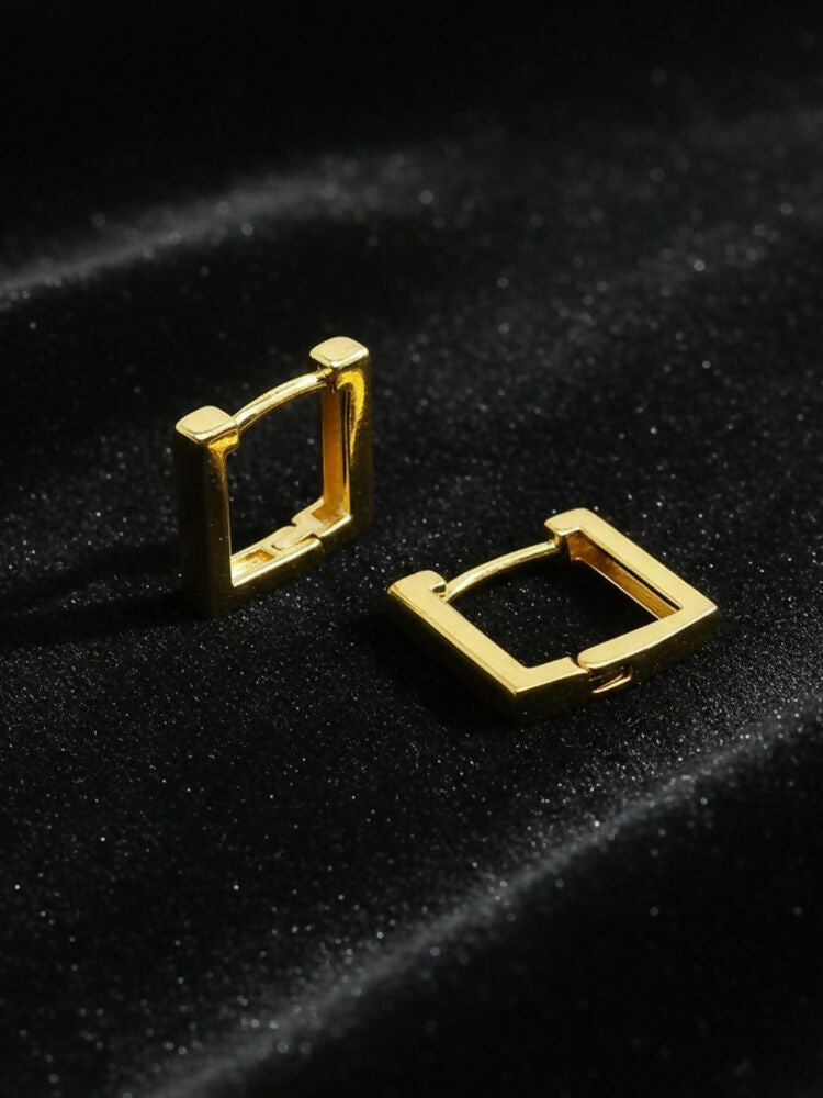 NVR Men's Gold Plated Geomatric Shaped Hoop Earrings | Grocsy
