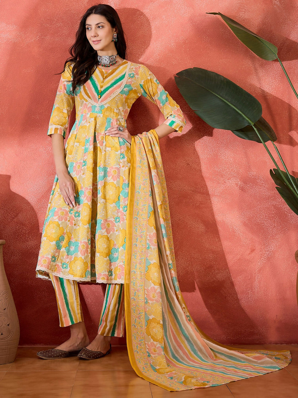 Joban Fashion Printed Mustard Pure Cotton Kurta Set | Grocsy